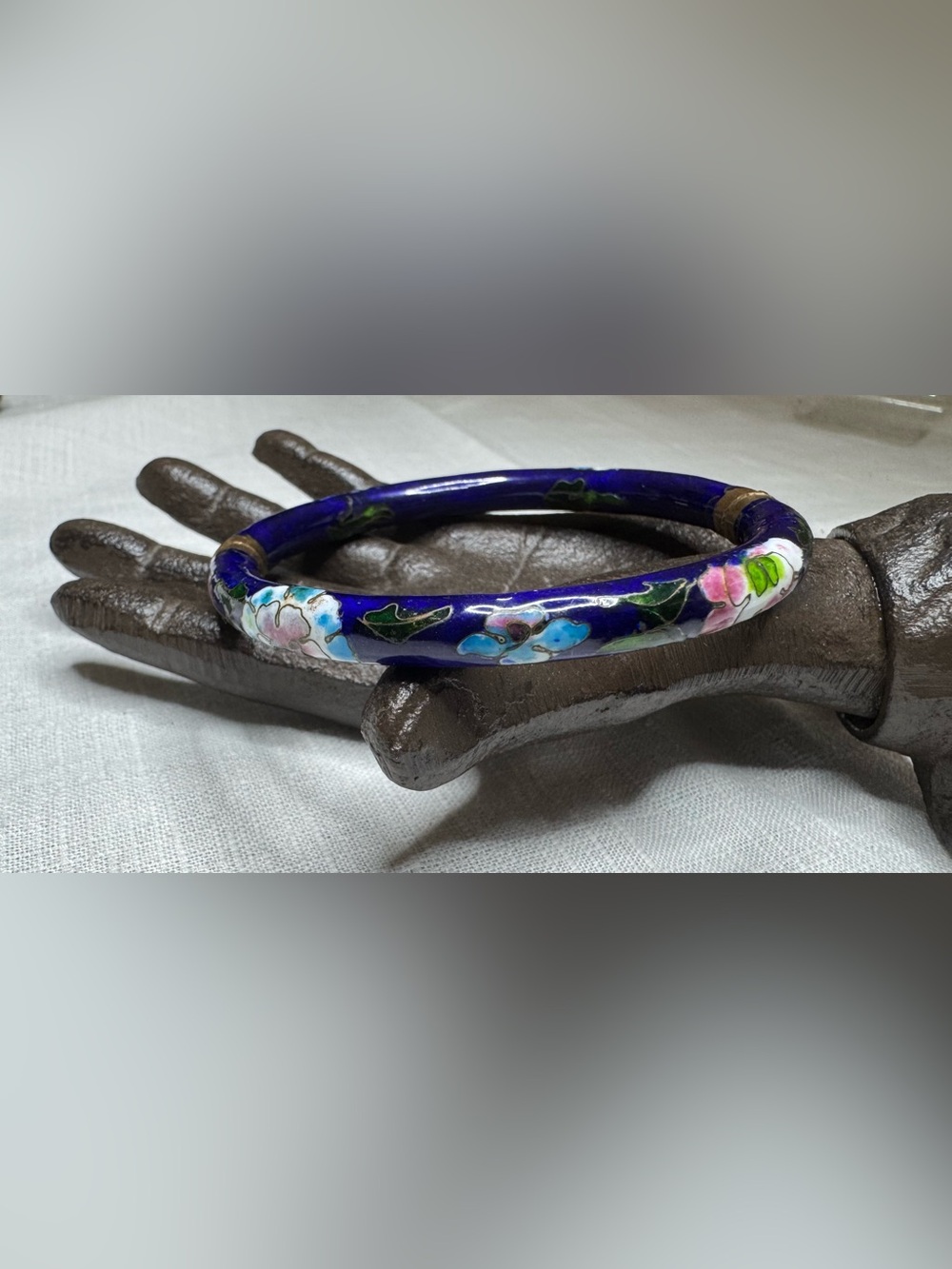 Vintage Cloisonné Floral Hinged Bracelet